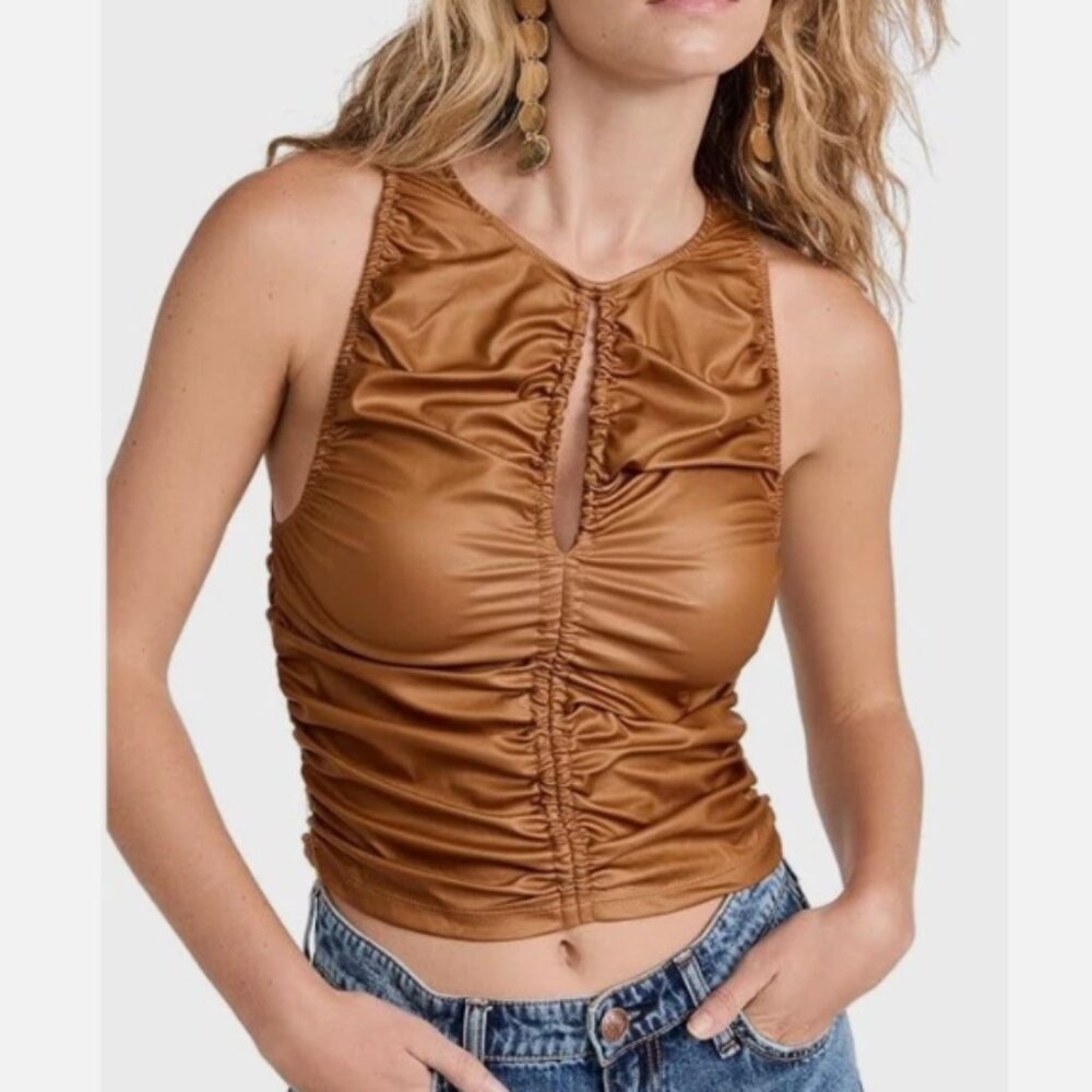 NWOT Free People Ride Along Ruched Crop Tank Cowgirl Tan Color Size Small